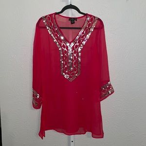Metro 22 Coverup Pink with Silver Sequins XL NWOT